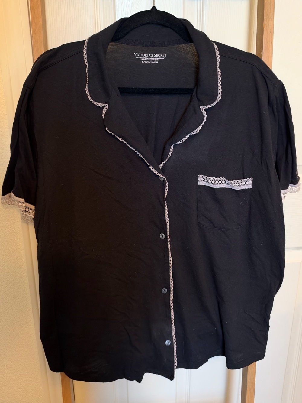 Victoria's Secret Black Button-up Pajama Set with Light Pink Trim